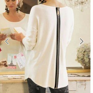 Soft Surroundings Margulies Cream Zipper Back Sweater, Size XS